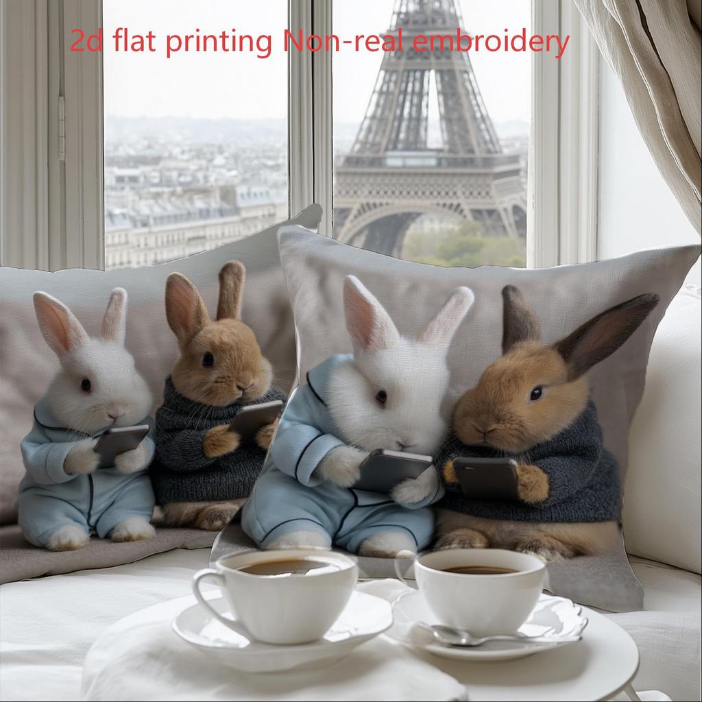 4 Pack Easter Pillow Covers Cute Rabbit Theme Cushion Covers, Adding Cuteness to Cozy Home, Suitable for Bedroom or Living Room