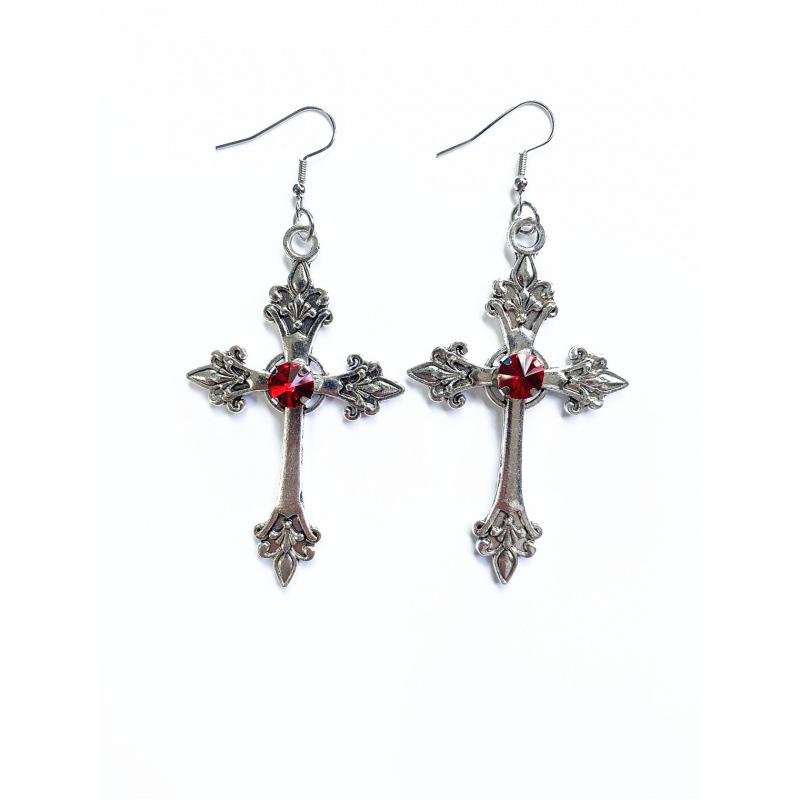 Hete Verkoop Gotische Punk Zilverkleurige Kruis Strass Oorbellen