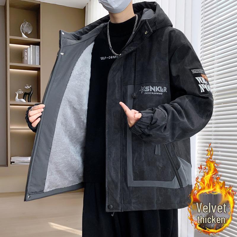 Men's Fleece-Lined Hooded Workwear Jacket - Autumn/Winter 2025 Trend, Windbreaker, High-End Feel, Loose Fit.