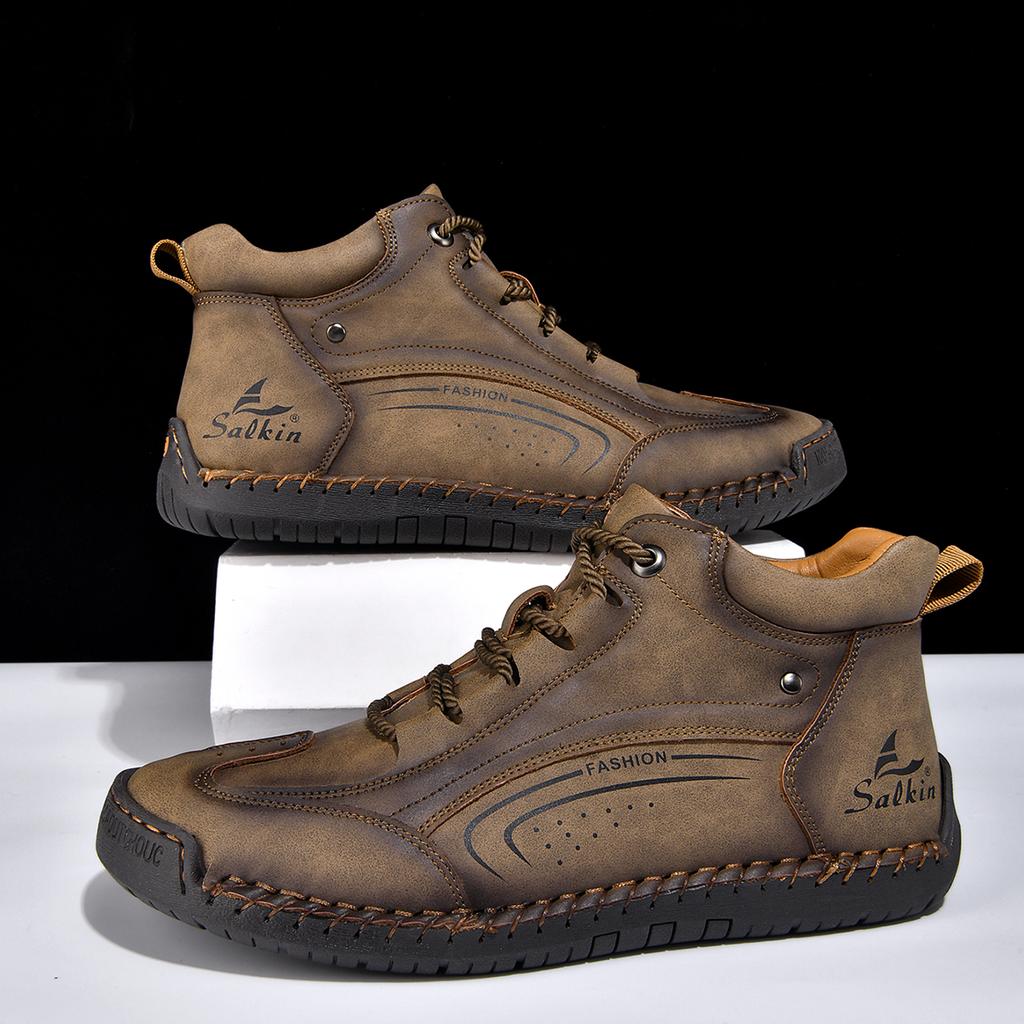Plus Size Split Leather Shoes Men Vintage Hand Stitching Soft Business Casual Ankle Boots