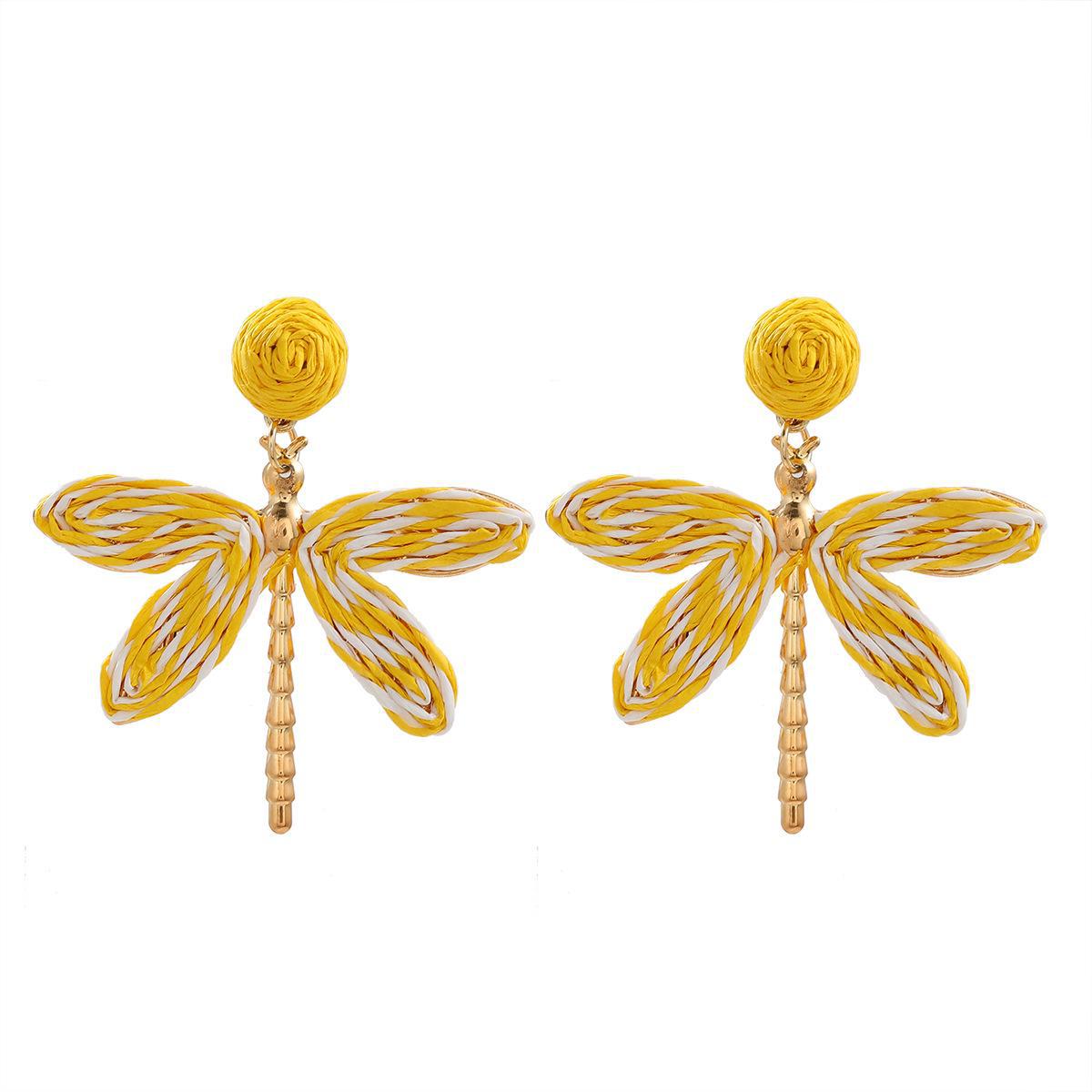 

Серьги-стрекозы из богемской рафии — ручная работа, креатив, свежий праздничный стиль жёлтый