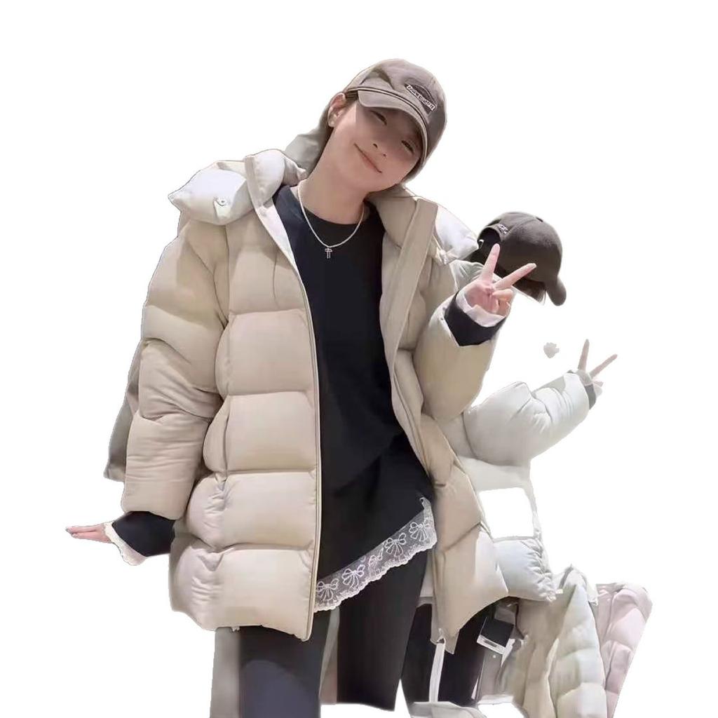 Autumn and Winter New Cloud Puff Medium and Long Down Jacket Women's Loose Warm Thickened Hooded White Duck Down Jacket