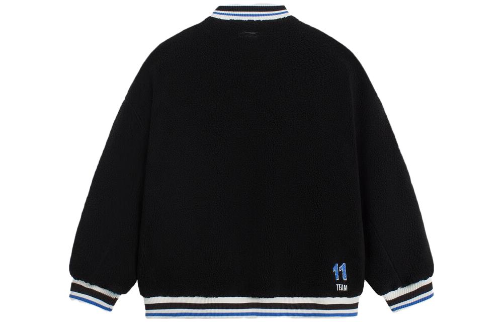 Li Ning Sports Life Collection Color Block Trim Stripes Letter Logo Sherpa Fleece Lined Jacket Unisex Black AFDSD31-3
