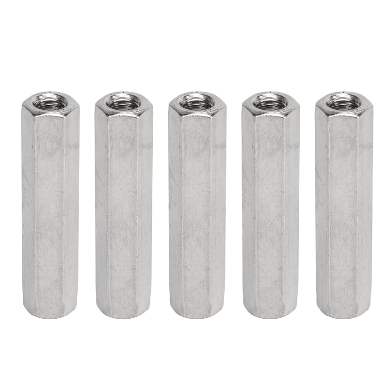 5 Pcs Hex Coupling Nut M10 X 1.5 Female Thread 17mm Outer Diameter 60mm Length Nuts Connector 304 Stainless Steel Silver Rod Coupling Nuts