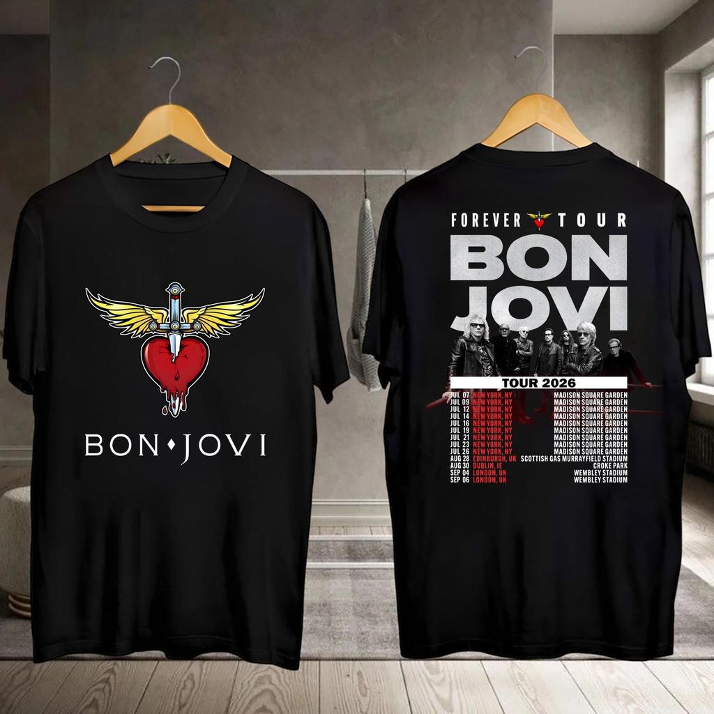 חולצת וינטג' של בון ג'ובי, חולצת טי 'Bon Jovi Forever Tour 2026', חולצת להקת רוק של בון ג'ובי, מתנה למעריץ של בון ג'ובי, חולצת בון ג'ובי משנות ה-80, מרצ'נדייז של בון ג'ובי