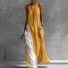 Polyester Splicing Sleeveless Loose Casual Dress With Pockets For Travel And Beach Use