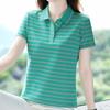 Navava Women S Daily caSual STripe Collar ShorT Sleeve T ShirT nT3410