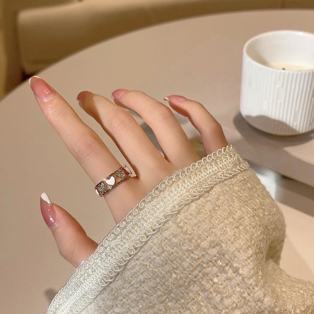Jewelry Heart Ring Adjustable Rhinestone Ring Shiny Finger Ring  Girls