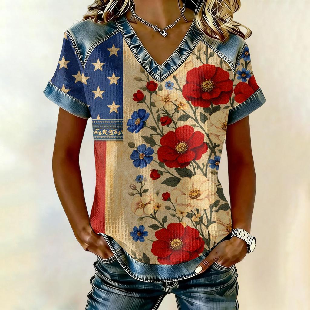 Women's Fashion Casual Independence Day Print Top