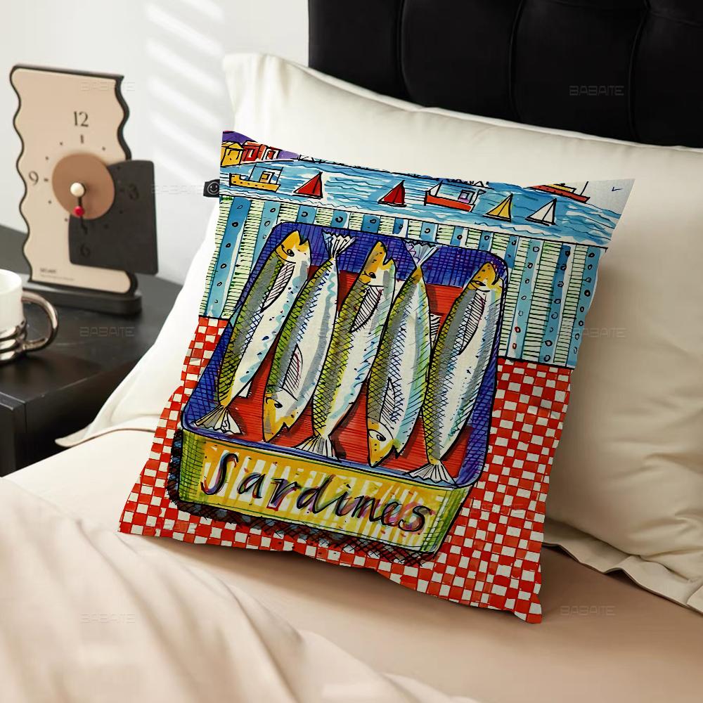 Colorful Sardine Lobster Crab Fish Ocean Pillow Cushion Cover Pillowcase Living Room Sofa Home Decor Customized