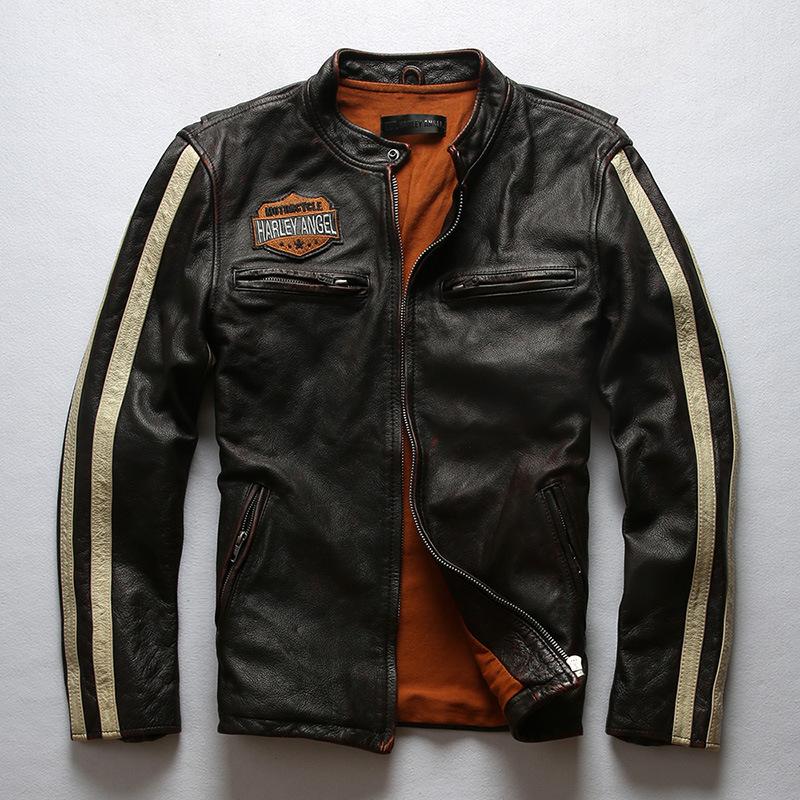 ANGEL British old retro first layer Ami Kaji cowhide leather jacket men's heavy wash stone grinding leather jacket