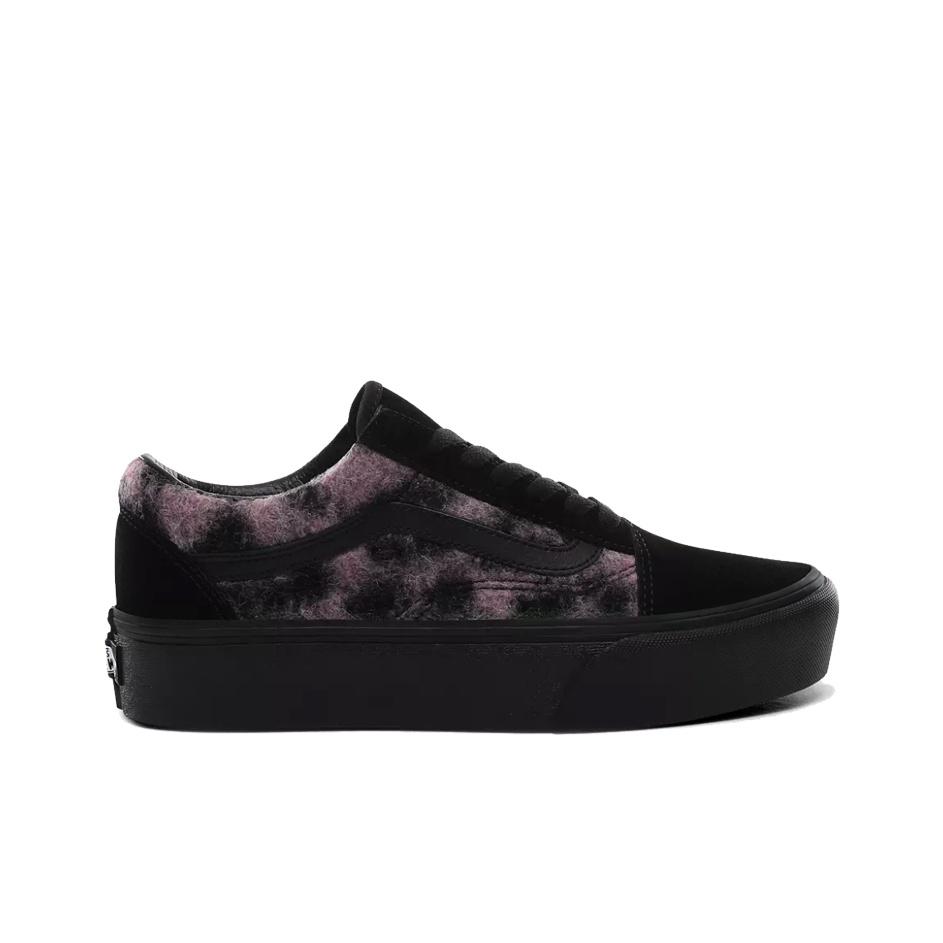Vans Old Skool Mix Leopard Plateau Batik Dicke Sohle Lässige Low-Top Skateschuhe Damen Sneaker Schwarz Lila VN0A3B3UTRE