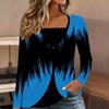 Tops for Women  Geometric Print Long Sleeve Fake Two‑Piece Top Fall Casual Slim Pullover Women's Long Sleeve Top