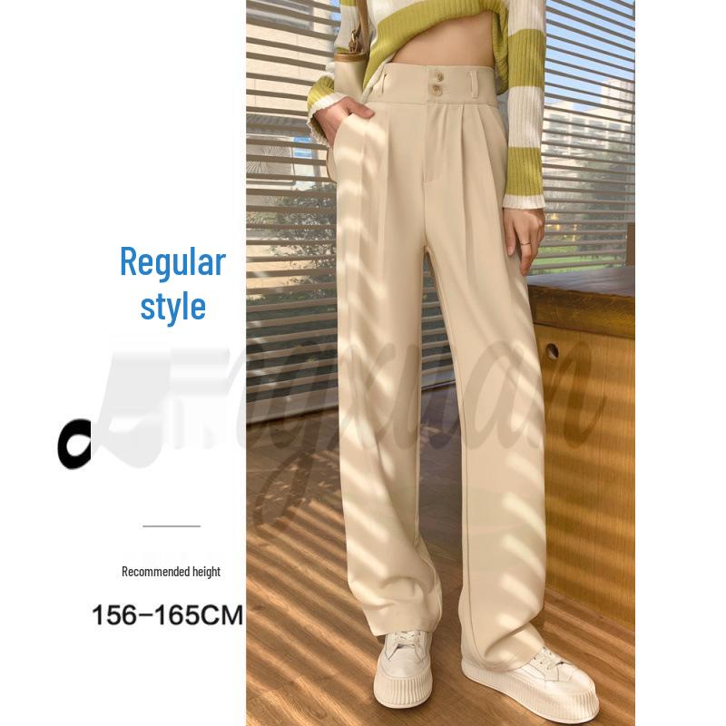Women s Off-White High-Waist Wide-Leg Pants: Spring/Autumn Loose-Fit, Black Floor-Length, Casual Slimming S