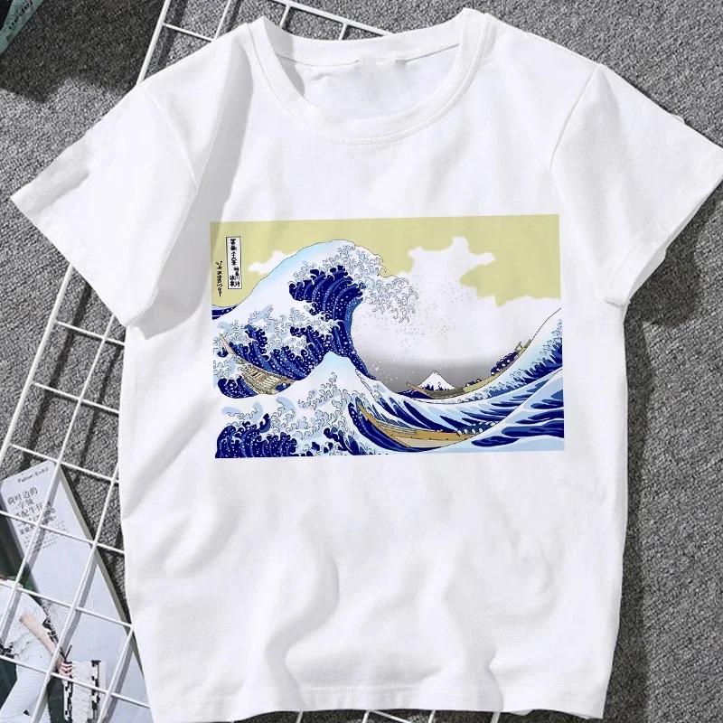 This Stylish Women's Summer T-shirt Features A Whale and Wave Print, in A Trendy Japanese Harajuku Style.Summer Streetwear Y2K
