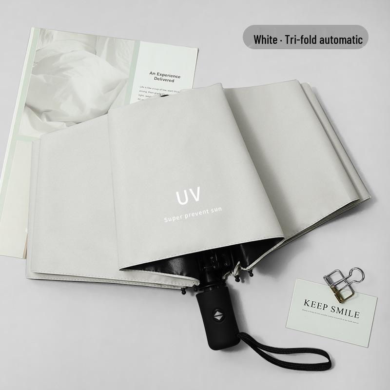 Women's Anti-UV Black Glue Sun and Rain Three-Fold Umbrella - Customizable Logo Parasol