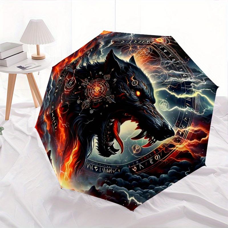 

1pc A Fiery Wolf amidst Celestial Symbols Pattern Automatic Umbrella is Fashionable and Good-Looking, Suitable for Travel and Daily UseC014