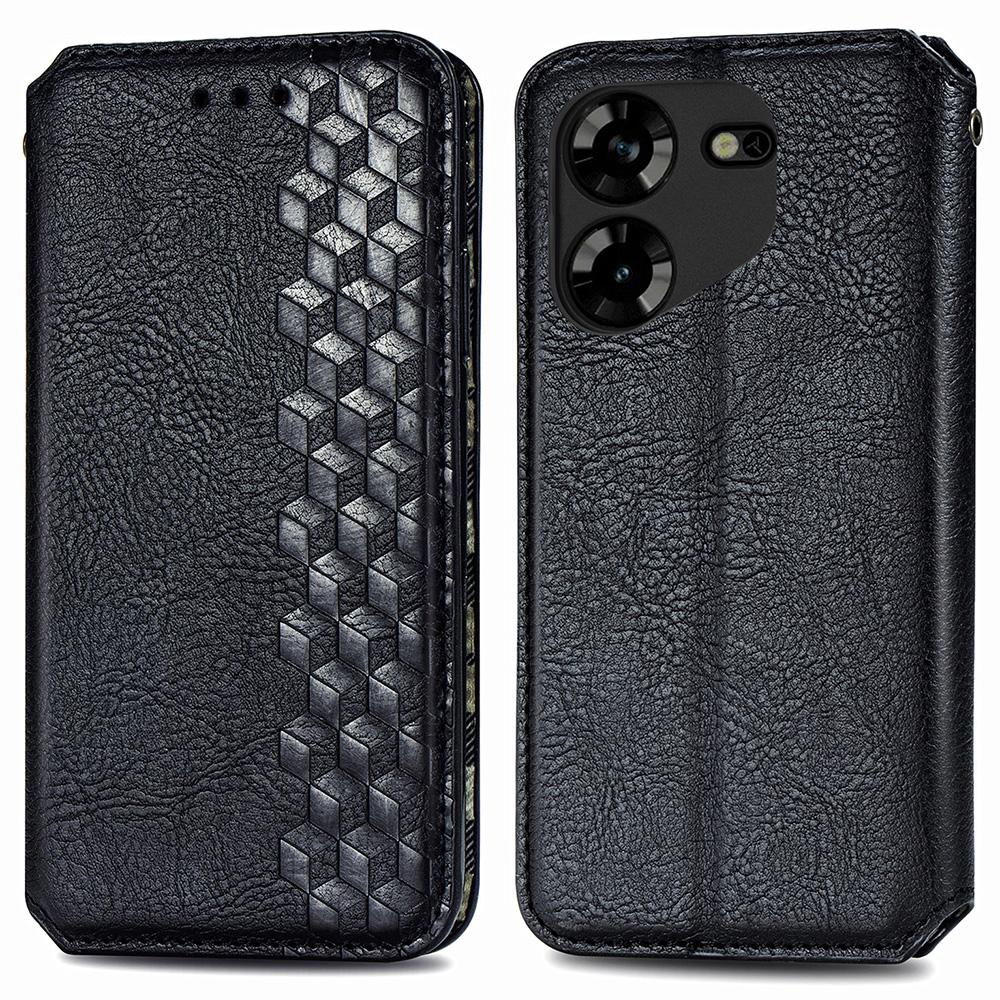 

Для TECNO Pova 5 4G Чехол из ПУ кожи Ромбовидный оттиск Кошелек Подставка Чехол для телефона Black