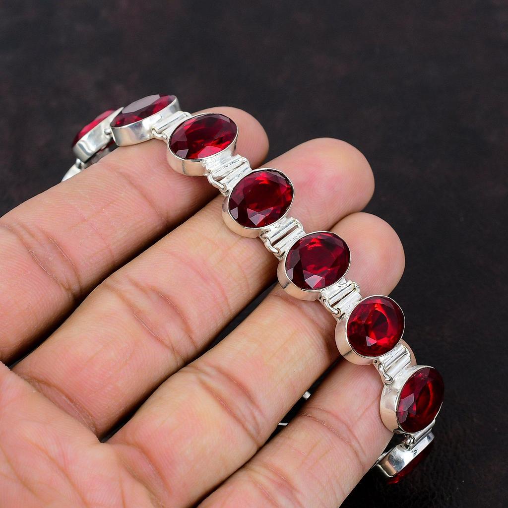 Faceted Mozambique Garnet Bracelet Gemstone Jewelry 925 Sterling Silver Bracelet Adjustable Chain Bracelet Handmade Jewelry Anniversary Gift