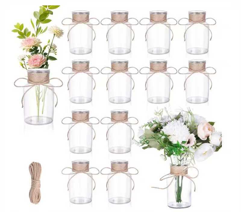 Retro Hemp Rope Glass Vase - Floral Transparent Desktop Ornament