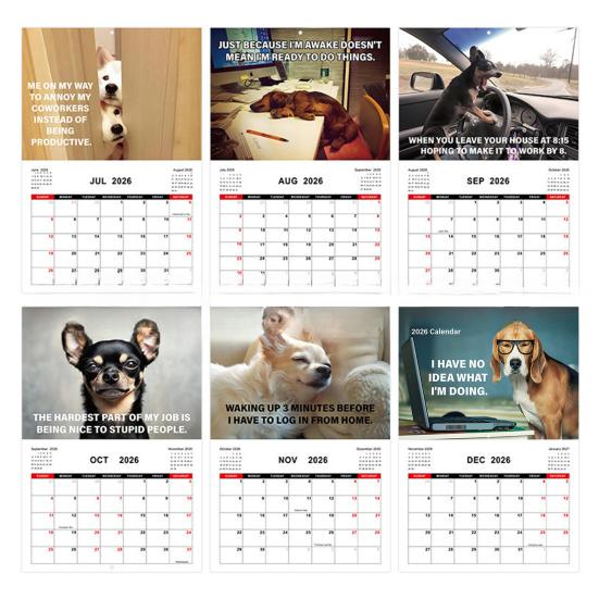 Desk Dogs 2026 Calendar Funny Dogs Illustrations Wall Calendar Jan.2026-Dec.2026 12 Monthly Planner for Home Office