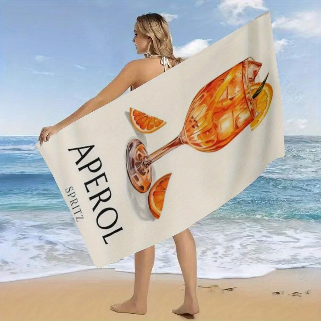 Aperol Cocktail Pattern Beach Towel, Quick Drying Soft Super Absorbent for Summer Beach Pool