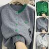 Women Fall Winter Knit Cardigan Single-breasted Round Neck Color Matching Elastic Long