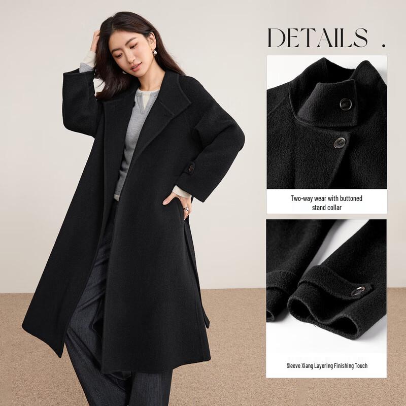 Shangdoubila Women's Pure Wool Double-Faced Mid-Length Coat