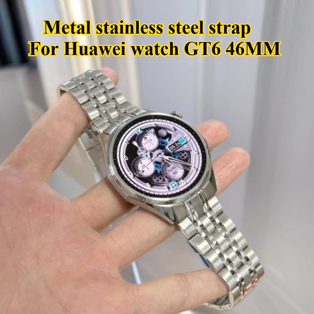 Curved Side Slide Seven Beads Stainless Steel Watch Band Luxury Business Metal Replacement Strap for Huawei Watch GT6 46mm