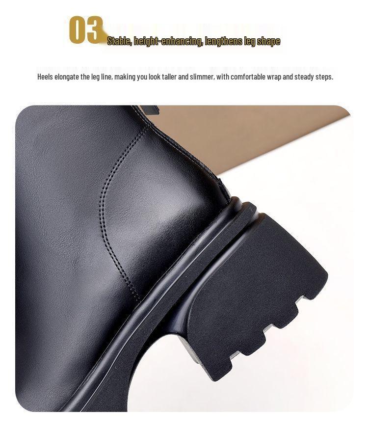 Women's 2025 Leather Chelsea Ankle Boots: Slimming, Thick Sole, Height-Boosting, Back Zipper, Fashionable Martin Style.