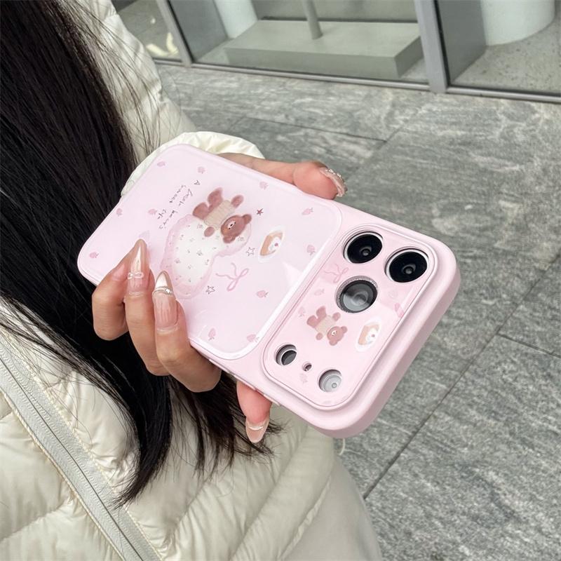 Cute Pink Heart Bear Phone Case For iPhone 17 16 15 Pro Max Sweet Strawberry Dessert Cartoon Aesthetic Shockproof Cover