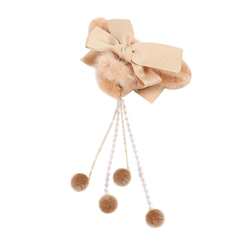 Korean Style Plush Bow Hair Clip with Tassel - Autumn/Winter Women's Hair Accessory
