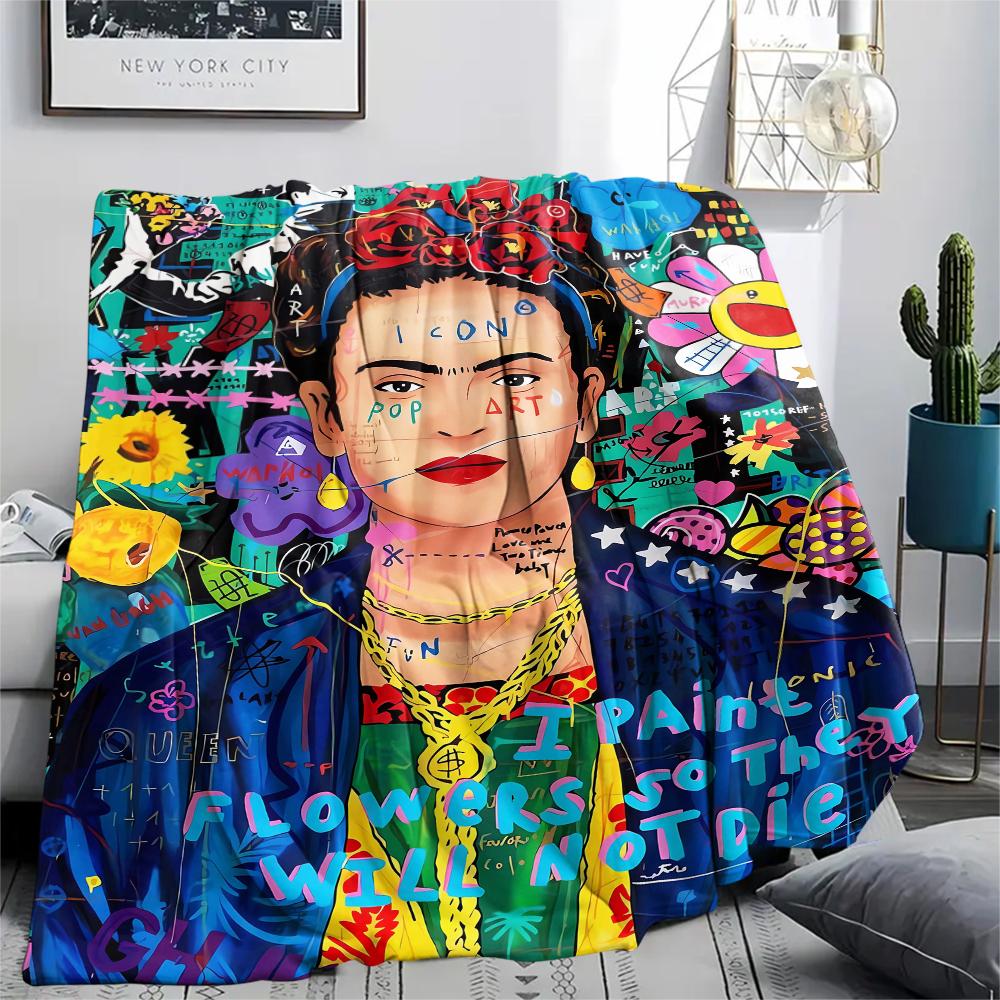1Pc Frida Kahlo Print Flannel Blanket, High Quality Comfortable for All Seasons, Home Decor, Warmth and Comfort, Perfect for Christmas Gifts