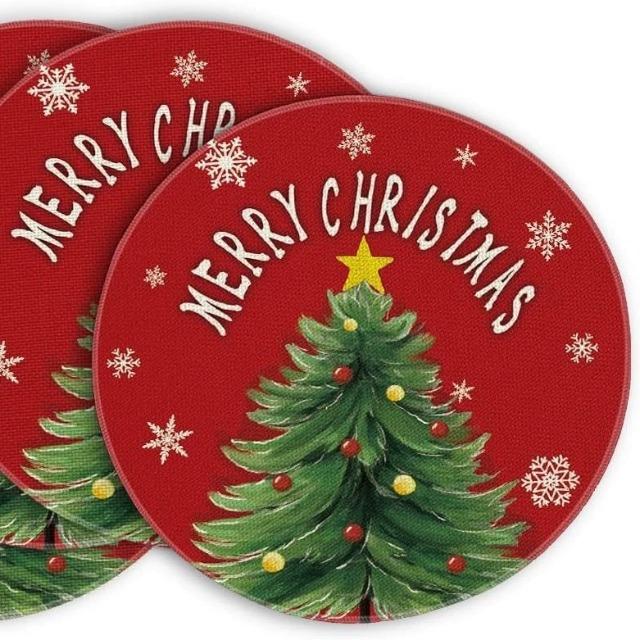 Xmas Party Linen Placemats - Dirt Resistant Table Mats for Winter Kitchen Dining Home Decoration