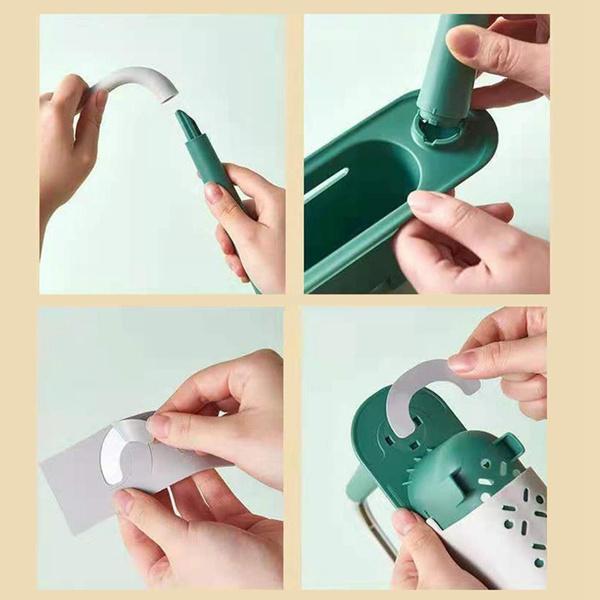 Organizator telescopic de bucătărie peste chiuvetă cu cuier pentru prosoape, coș de scurgere subțire extensibil pentru baie de acasă