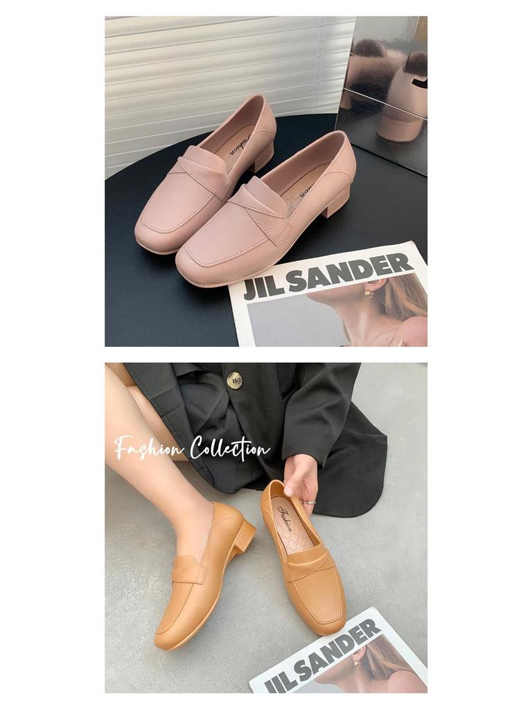 Women's Summer Square-Toe PVC Slip-On Sandals – Low-Heel Solid Color