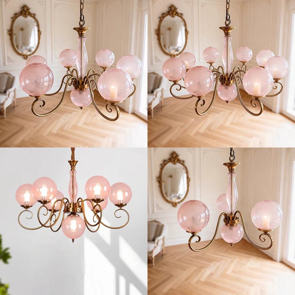 MZISOSOD French Vintage Wrought Iron Glass Chandelier for Living Room Dining Room Bedroom Lighting Fixtures Mid Century