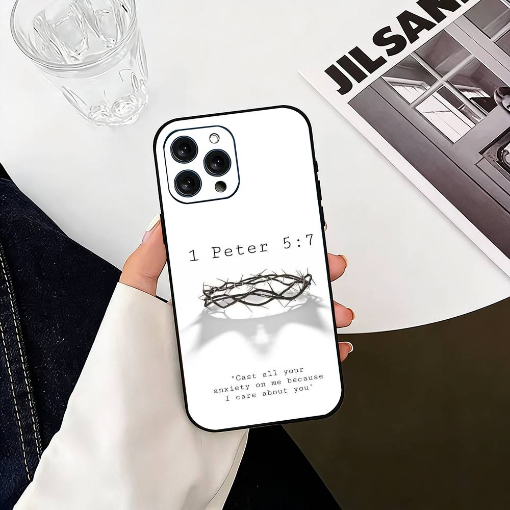 Jesus Bible Verse Christian  Phone Case For iPhone 17,16,15,14,13,12,11 Plus,Pro Max,XS,Soft Silicone Black Cover