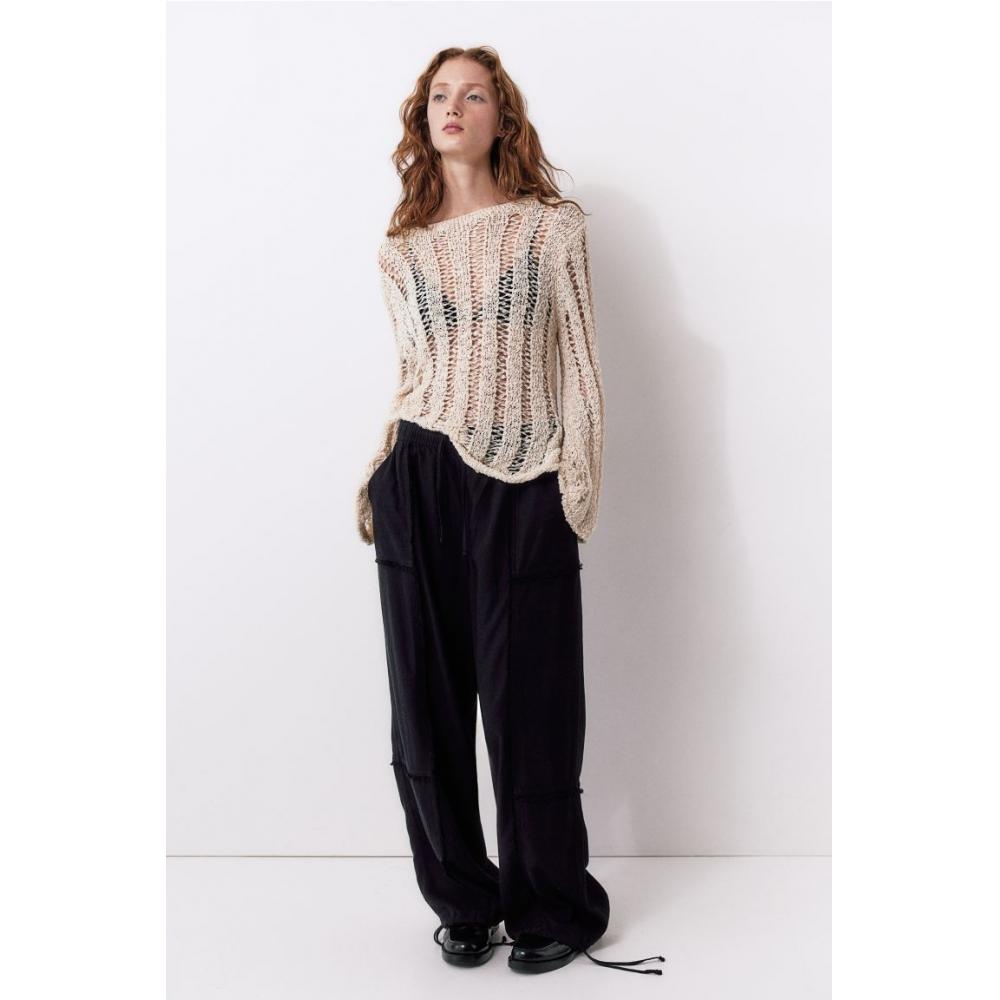 

Брюки из льняной смеси HM Parachute, черные