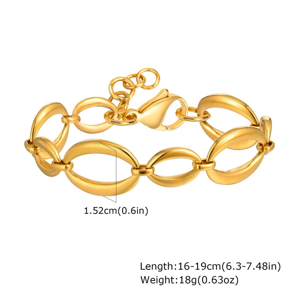 Fashion Accessories Stainless Steel Size Oval Geometry Handmade Chain Bracelet Electric Gold Ladies Accessories 2164