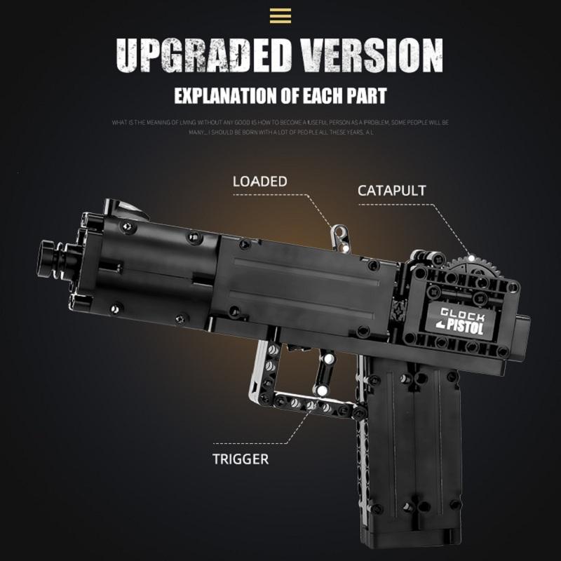 MOULD KING Blocuri creative de jucării Pistol The Glock Model de pistol automat Blocuri de construcție Cărămizi Jucării pentru copii Cadouri de Crăciun