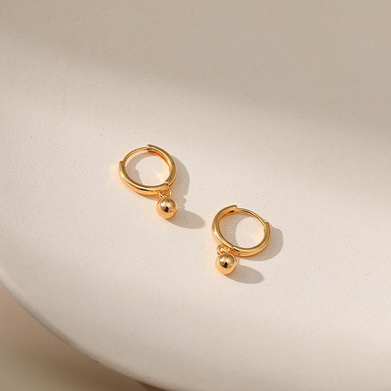 Minimalist 18k Gold Plated Small Hoop Earrings With Bead Pendant