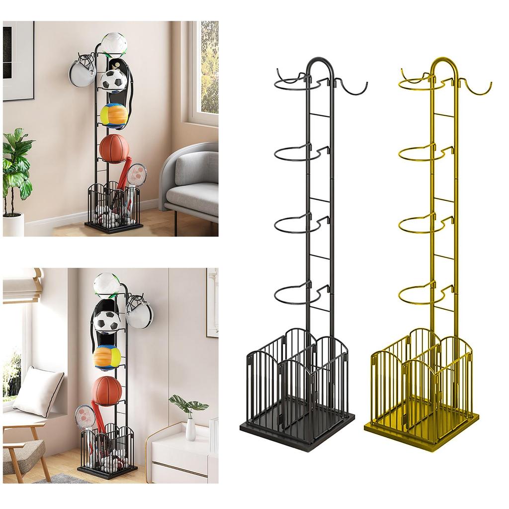 Sports Ball Storage Rack Stable Basketball Holder for Household Garage Rugby Black