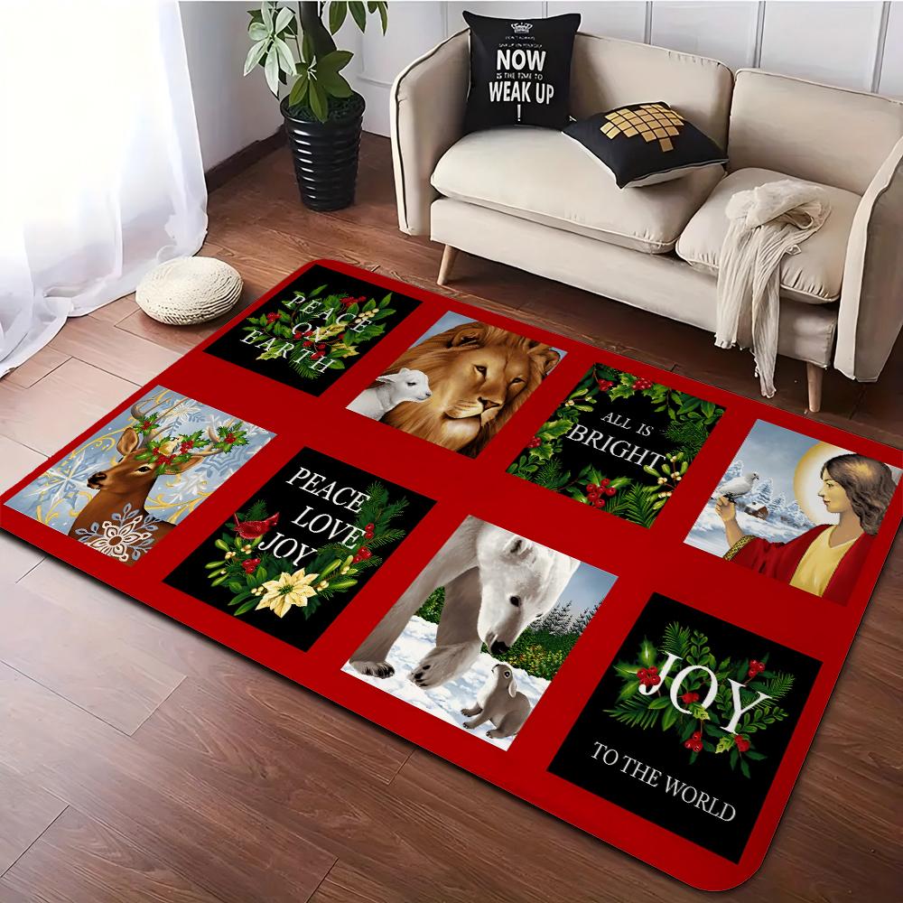 Merry Christmas Non-Slip Area Rug Anti Slip Kitchen Carpet for Kitchen Living Room Bedroom Mat Washable Area Flannel Rugs