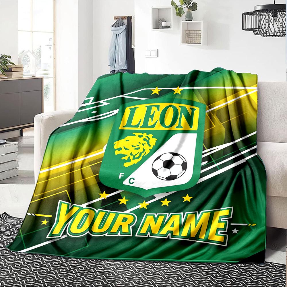 1pc Leon logo Blanket with Custom Name, Gift, for Men and Women, Soft Blanket, Good for Sofa Bed Couch Travel, Lightweight Flannel Blanket