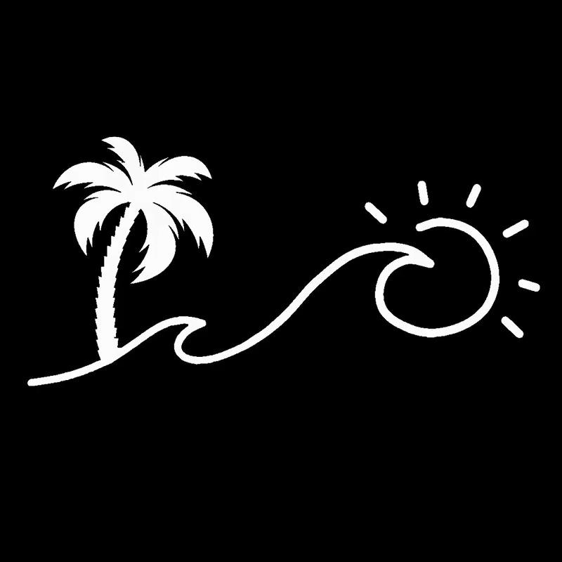 LYKX Palm Tree and Waves That Turn Into The Sun Sticker Car Stickers Cute Accessories Stylish Exterior Parts Vinyl Decals