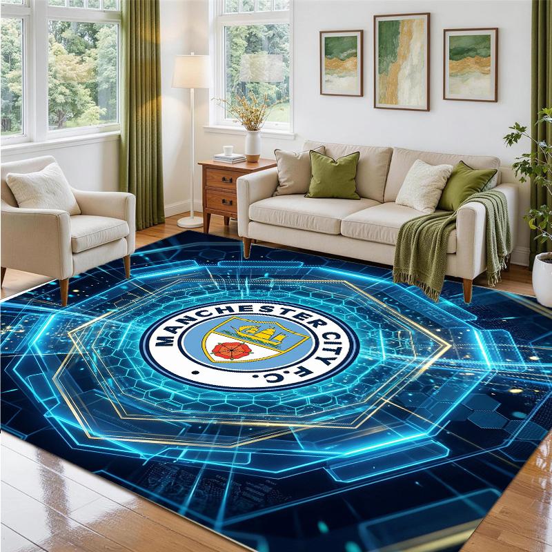 Manchester City Design Crystal Velvet Rug Soft Decorative Mat for Bedroom Entrance