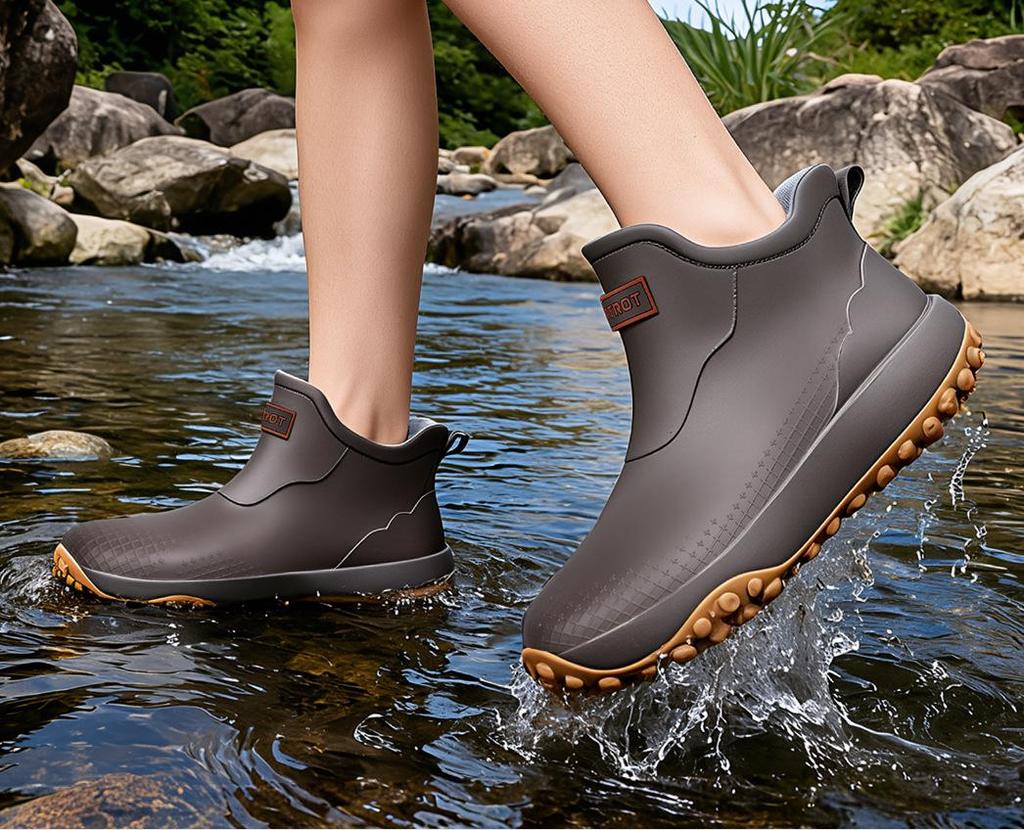 Men's & Women's Non-Slip Waterproof Short Rain Boots with Cotton Lining for Outdoor Use