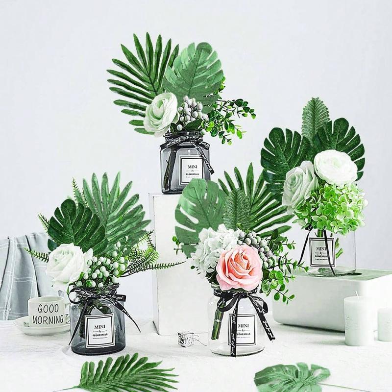 Green Fake Palm Leaf With Stems For Jungle Hawaiian Luau Party Table Decoration Wedding Birthday Themed Party Decoration Gifts Graduation,Fake Plants