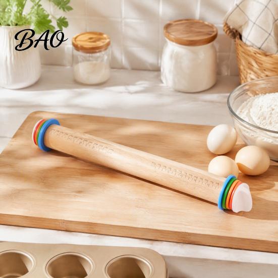 Professional Baking Tools for Pastry Rolling Pin with Thickness Rings, Ergonomic Measurement Markings Kitchen Tool, Heavy Duty Dough Roller